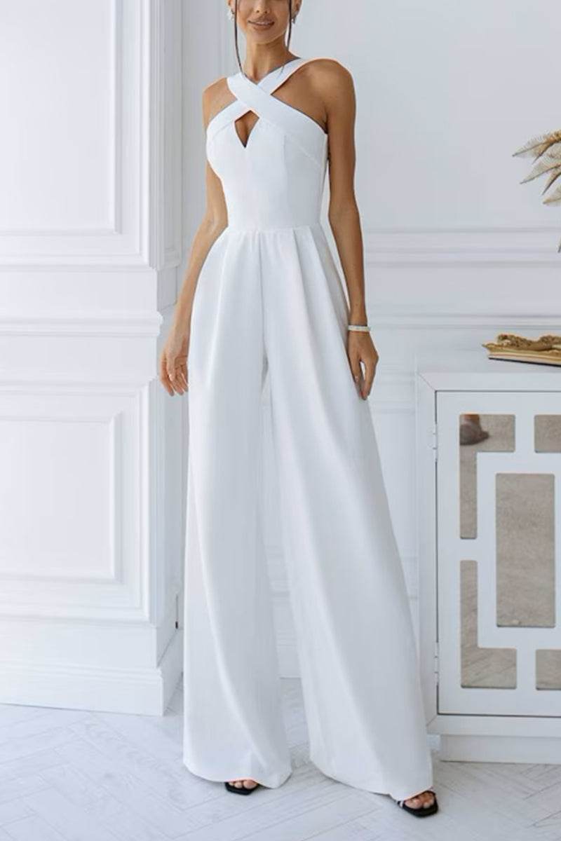 Halter Floor Length Elastic Cloth Wedding Jumpsuit CW3564 - COCOMELODY